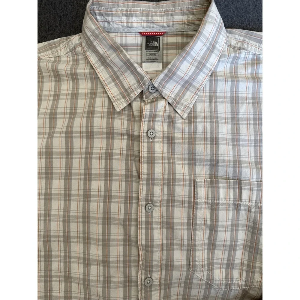 North Face Mens XXL Orange Gray Plaid Long Sleeve Button Down Shirt